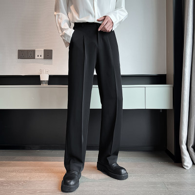 Men Suit Pants Solid Full Baggy Casual Wide Leg Trousers for