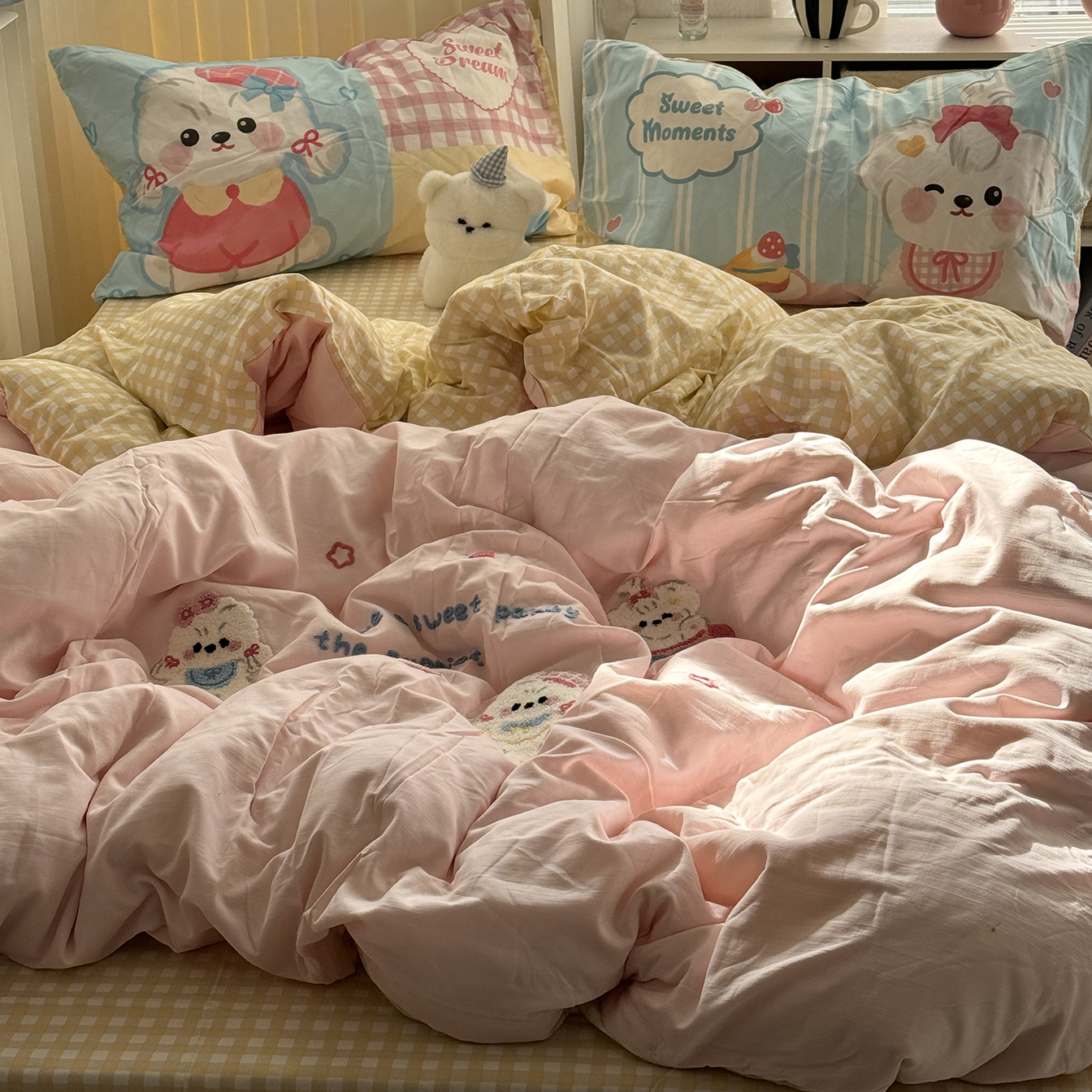 少女ins狗狗毛巾绣全棉四件套