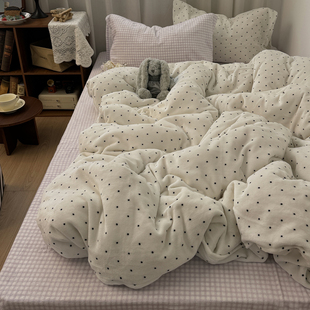奶芋波点 韩系少女ins保暖加厚牛奶绒四件套秋冬珊瑚绒床单三件套
