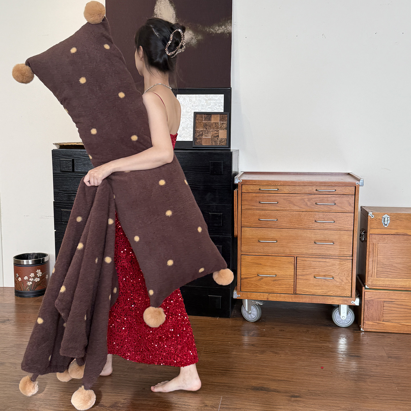 仿羊毛绒长抱枕双人靠枕