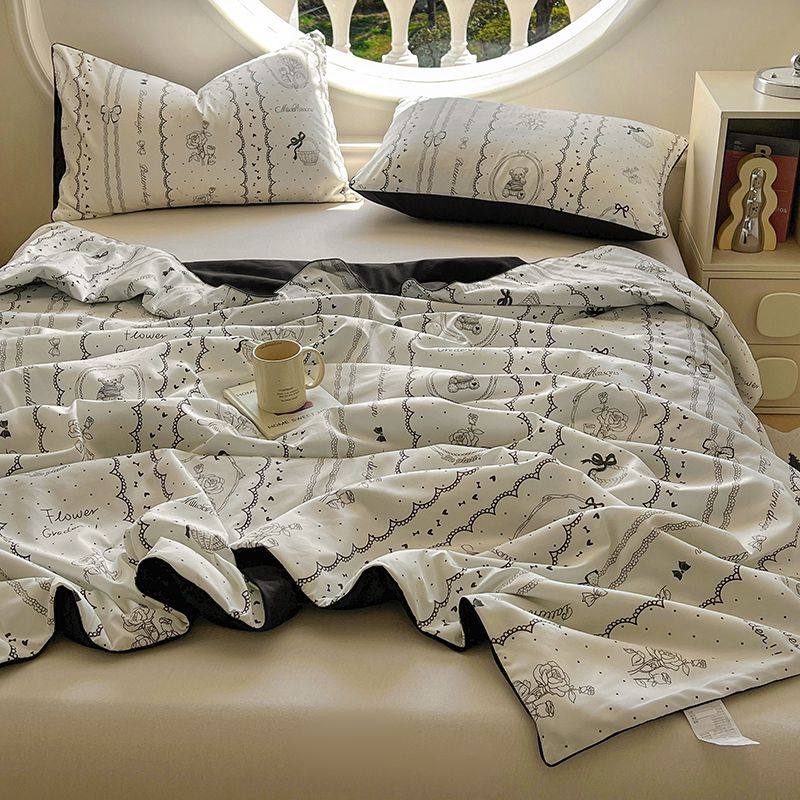复古少女素描碎花水洗棉夏凉被夏季空调被单双人宿舍公寓夏被薄被
