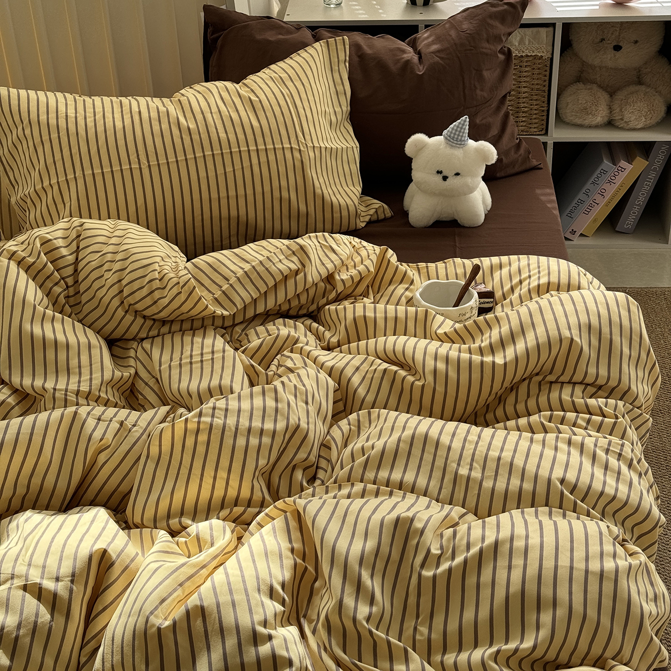 可可西里 中古风ins混搭条纹水洗棉四件套全棉床单学生被套三件套