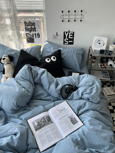 简约针织水洗棉柔软褶皱四件套ins纯色被套1.8床单宿舍三件套床笠