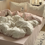 奶油少女ins可爱小奶猫水洗棉四件套全棉被套床单学生三件套床笠