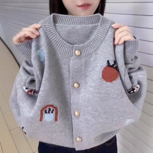 欧货高级感减龄百搭显瘦毛衣外套女 圆领针织衫 慵懒风时尚 洋气长袖