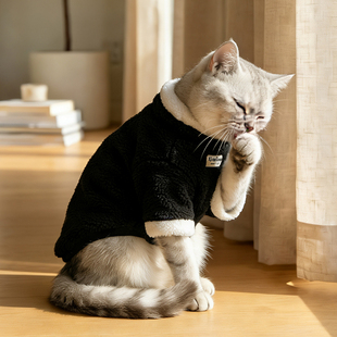 猫猫衣服秋冬新款保暖加厚毛绒背心小型犬猫咪比熊居家拼色两脚衣