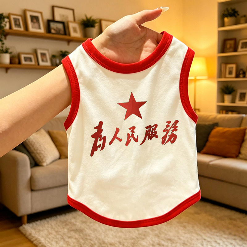 宠物狗狗衣服狗狗爱国夏季杏色拼红薄款透气背心小中型犬猫咪春夏图片
