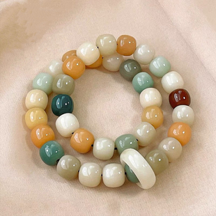 原生态菩提双圈男女盘玩手串绕指柔白玉菩提根男女手持佛珠念珠