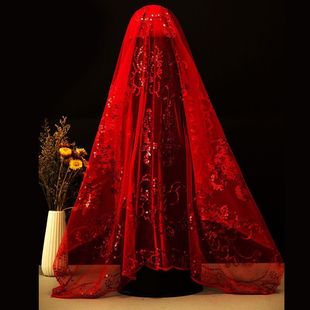 新娘盖头结婚红盖头新款中式秀禾2022款高档半透明婚礼网纱红盖头