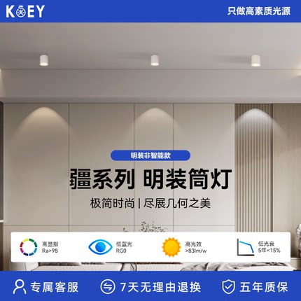 KOEY明装筒灯免打孔全光谱防眩家用过道走廊餐厅极简圆形无主灯