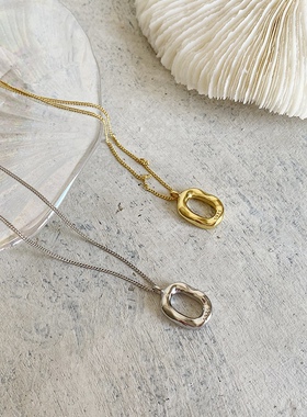 s925纯银不规则圆圈冷淡风项链女简约椭圆小众设计感个性时尚百搭