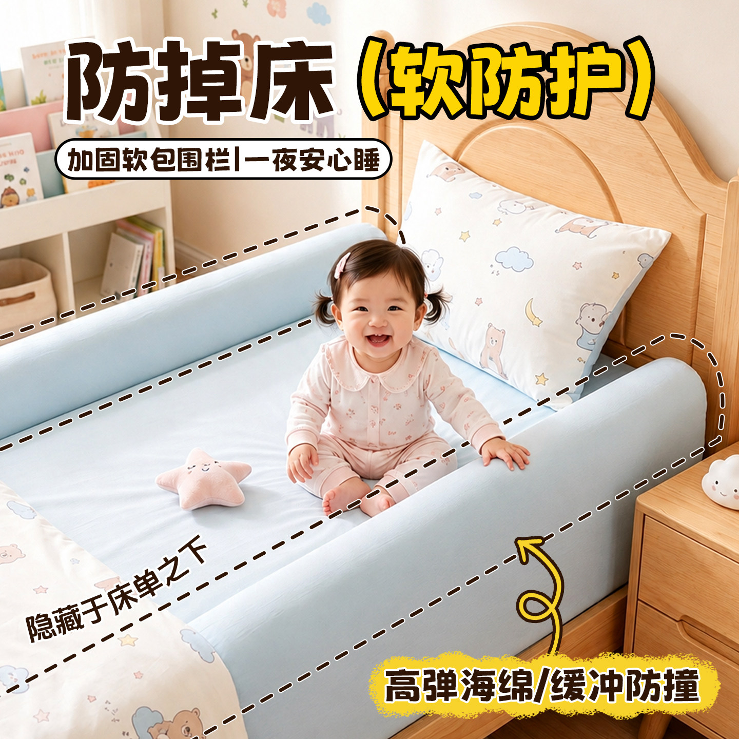 床边围栏软包床挡板护栏儿童防摔防跌落一侧单面隔板男孩女孩通用