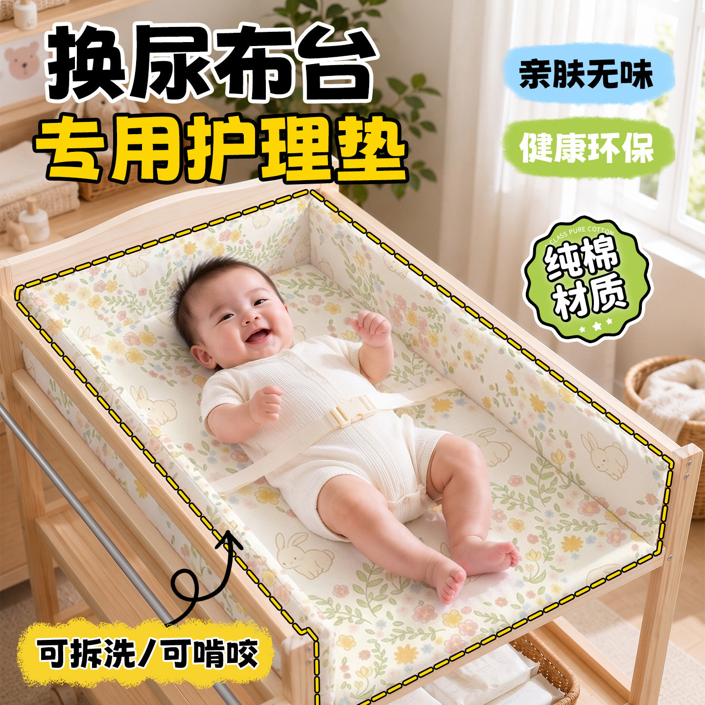 尿布台婴儿护理棉垫专用垫子新生婴儿产房褥子隔尿垫围栏软包纯棉图片