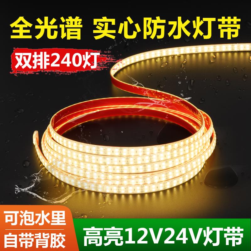 低压防水自粘工程24v伏双排240珠ip68带背胶户外超亮灯带led灯条