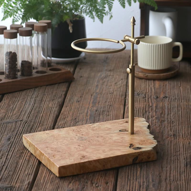 意式手冲咖啡滤杯架V60滤杯复古实木黄铜支架可调节滴漏过滤支架