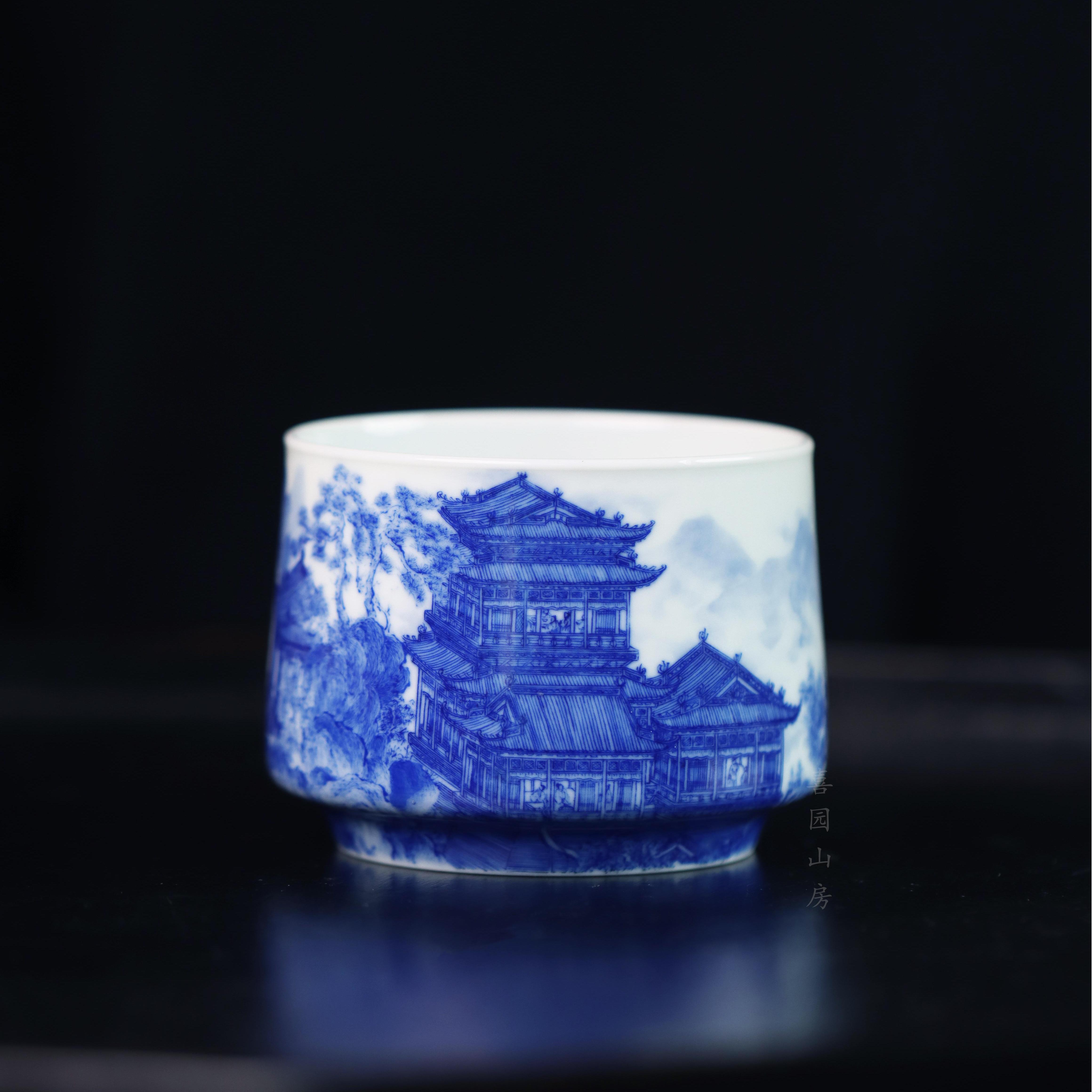 物道珍藏山水杯140cc 重工山水 青花工笔画 景德镇纯手工 原创