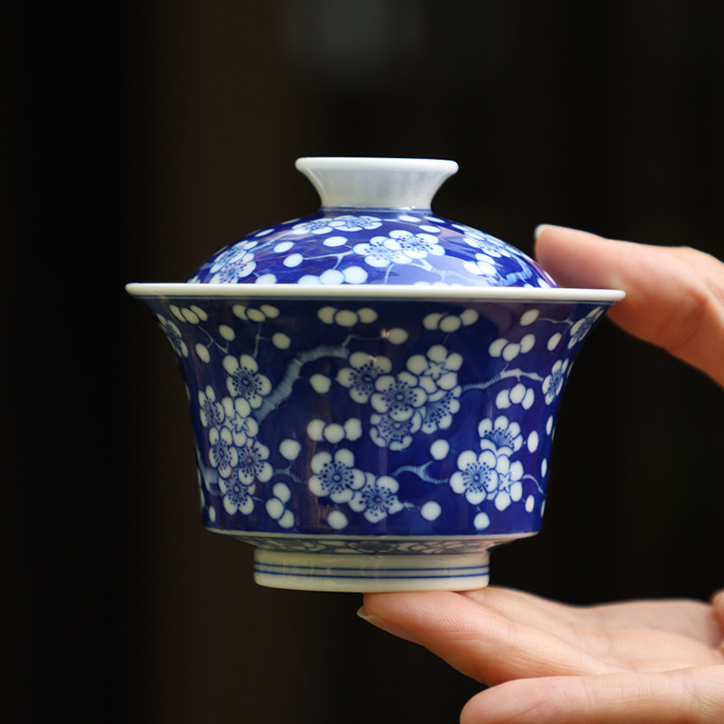 小桥窑 冰梅马蹄两才盖碗纯手工景德镇高端瓷器重工轻奢