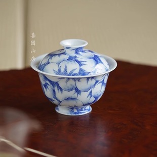 画堂春满绘寿桃盖碗直口杯  景德镇高端青花瓷器茶具 大气送礼