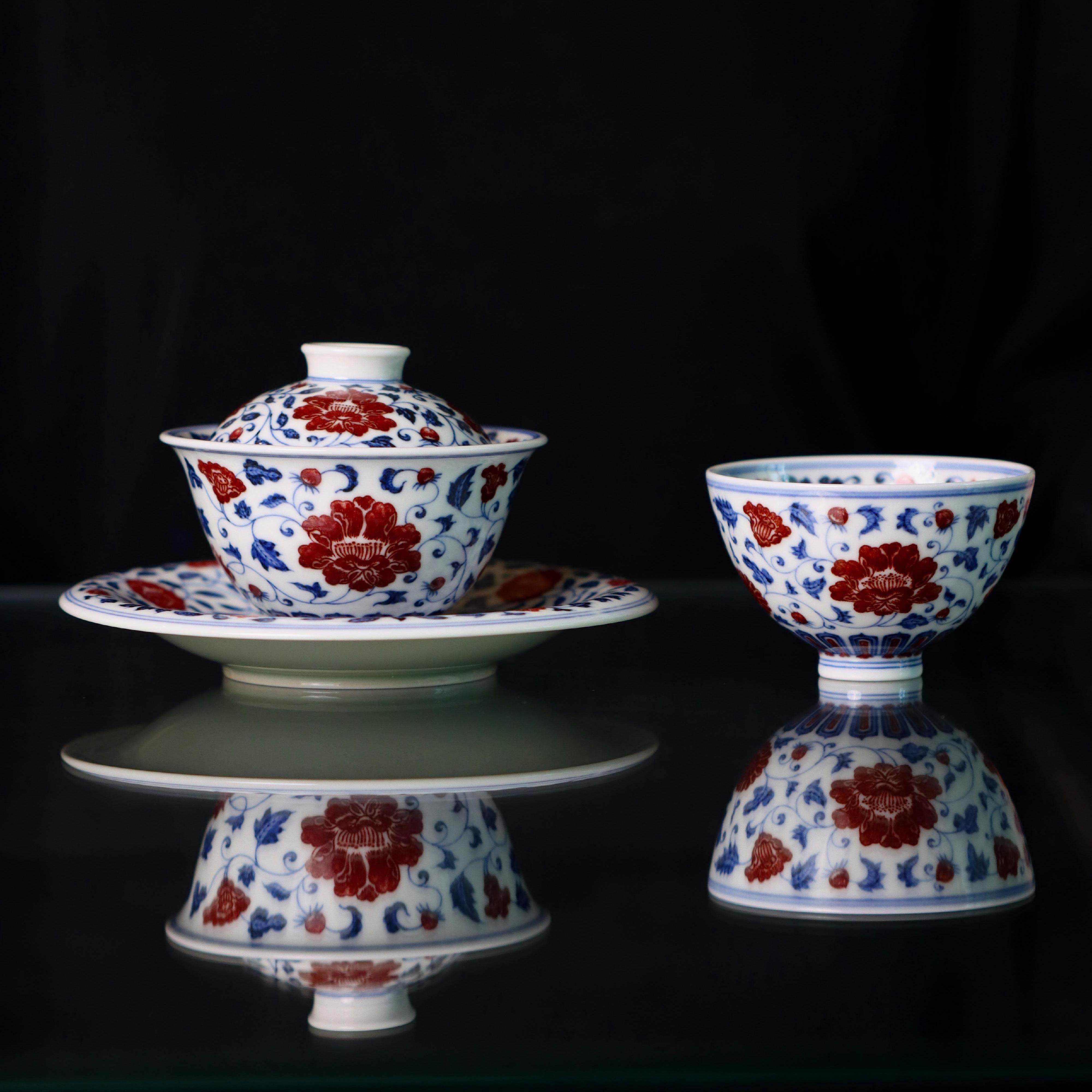 勤义堂新品 满华盖碗杯子壶承 景德镇原矿釉里红 高端茶具礼盒,餐饮具,整套茶具,淘宝优惠券,粉丝福利购,淘宝优惠卷