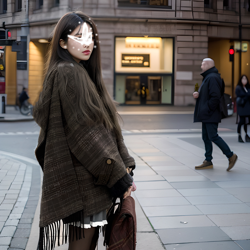 坠入暮色 复古格纹加厚保暖毛呢外套大衣冬季新款围巾领呢子外套