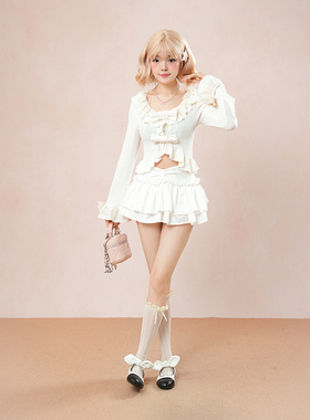 甜系软妹少女感秋季新款Lolita蝴蝶结长袖针织开衫百搭小众短外套