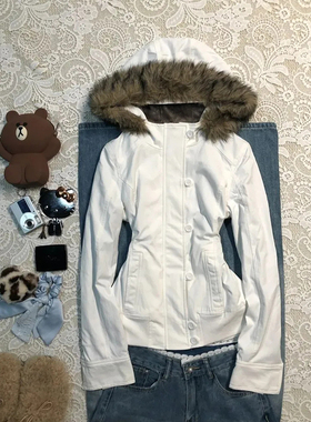 美式复古白色毛绒连帽夹克外套女秋季2025新款设计感修身显瘦上衣
