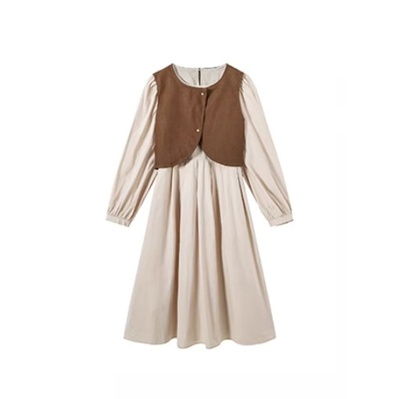 时尚感复古马夹衬衫连衣裙两件套2025早秋新款复古洋气森系穿搭