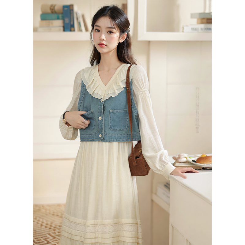 浪漫法式甜美遮肚子减龄裙子春季美拉德通勤显瘦长袖荷叶边连衣裙