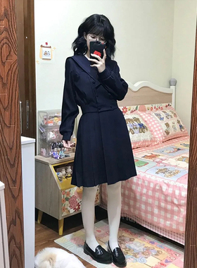 昭和少女 秋季新款日系学院风甜美jk制服海军领长袖上衣半裙套装