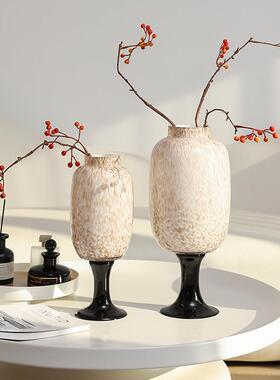 中古风花瓶高级白瓷彩点纹肌理高脚艺术花器纯手工玻璃琉璃软装饰