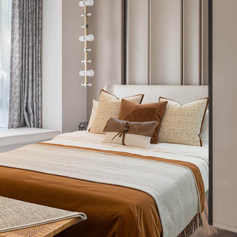 现代轻奢样板间床旗抱枕白米咖流苏搭毯酒店民宿床尾巾靠枕焦糖色,床上用品,酒店床品套件,淘宝优惠券,粉丝福利购,淘宝优惠卷