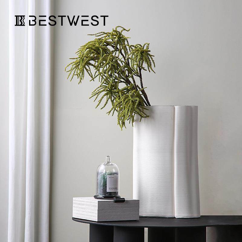 Best west 3D打印白色陶瓷花瓶摆件 高档家居样板房花盆干花花器