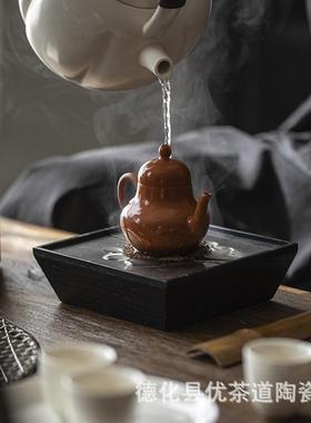 盘古白蜡木炭烧黑色四方壶承储水干泡台小茶台茶盘建水禅意实木