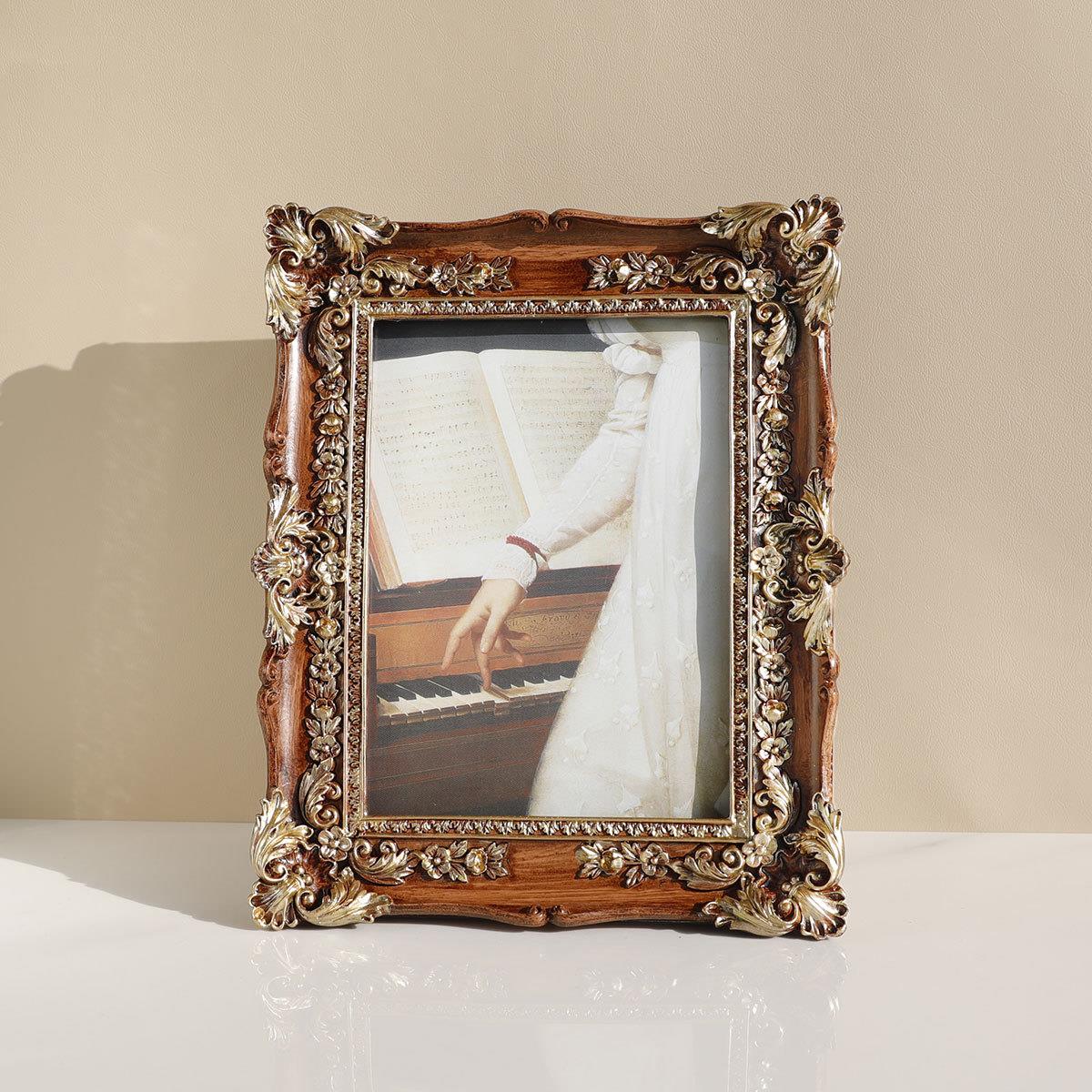 美式复古轻奢小众风格雕花镜面相框可挂墙椭圆古典油画画框小摆件