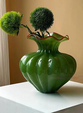 北欧手工波浪口花边糖果色南瓜琉璃花瓶可爱样板间客厅家居装饰瓶