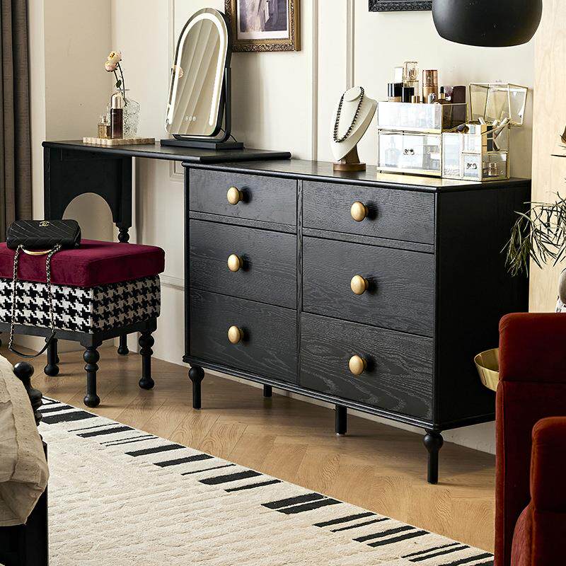 美式乡村中古风全实木斗柜卧室客厅储物收纳柜法式复古黑妆台可伸