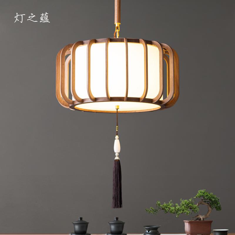新中式实木吊灯黑胡桃餐厅灯简约大气卧室灯客厅过道吧台茶室灯具
