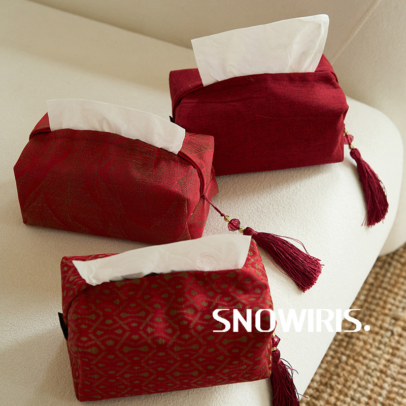 新中式红色新年抽纸袋纯色布艺喜庆家居装饰纸巾盒流苏车载纸巾袋,收纳整理,纸巾套,淘宝优惠券,粉丝福利购,淘宝优惠卷