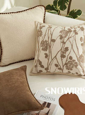 奶油中古提花抱枕沙发客厅靠垫轻奢复古床头靠枕民宿样板间腰靠枕