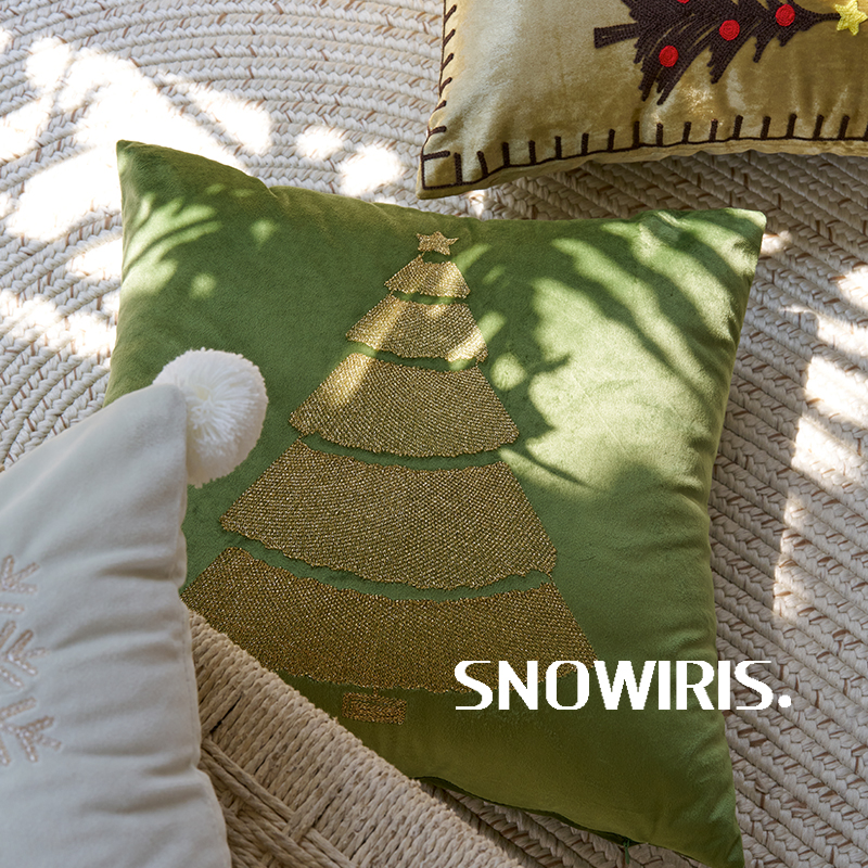圣诞树抱枕套金色绿色装饰节日靠垫沙发喜庆红色氛围感客厅腰枕套