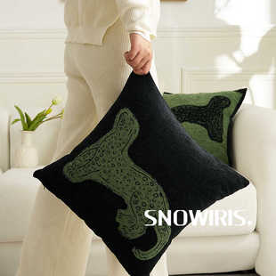 轻奢复古风抱枕美洲豹中古风靠垫客厅沙发装 饰腰靠样板间别墅靠枕