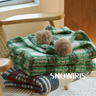 节日圣诞红绿格纹毛毯针织加厚沙发毯摄影装 午休毯 饰喜庆中古软装