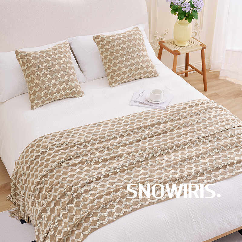 奶油风民宿床尾搭毯纯色双波浪北欧风装饰毯子针织休闲毯床尾搭巾,床上用品,休闲毯/毛毯/绒毯,淘宝优惠券,粉丝福利购,淘宝优惠卷