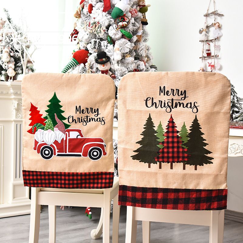 Machine Embroidered Linen Christmas Flower Chair Cover