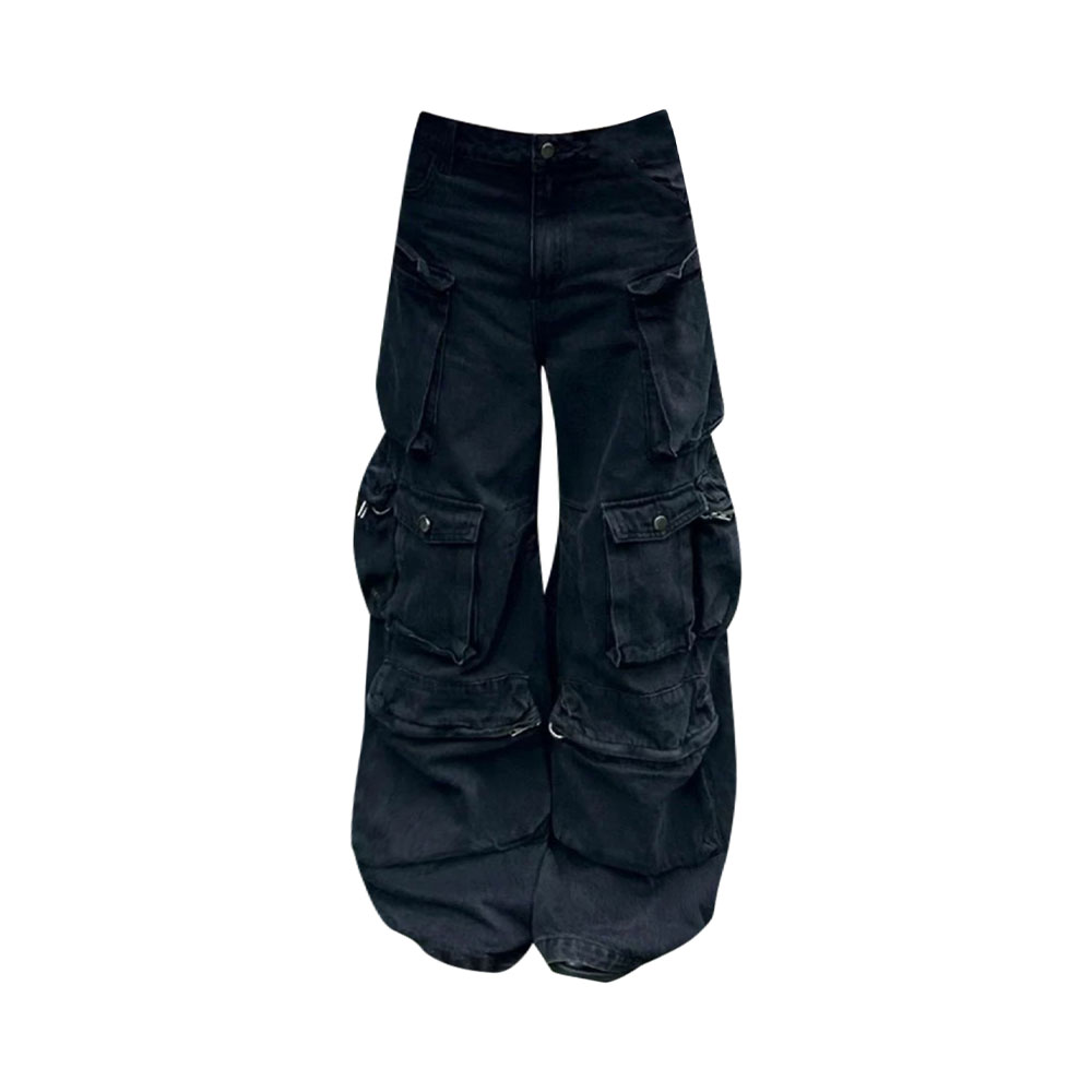 thumbnail for Plus size American street heavy-washed, multi-pocket cargo jeans, loose and slim, straight-leg casual mopping trousers