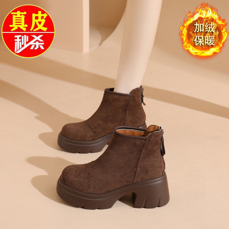 品牌真皮厚底黑色加绒雪地靴女款2025新款冬季保暖棉鞋加绒勃肯鞋