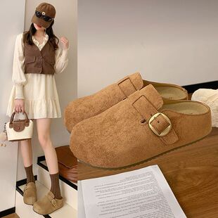 品牌正品内增高平底包头半拖鞋女2025早秋新款软底复古百搭勃肯鞋