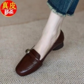 复古棕色单鞋 女2025秋新款 通勤平底小皮鞋 品牌法式 一脚蹬浅口单鞋