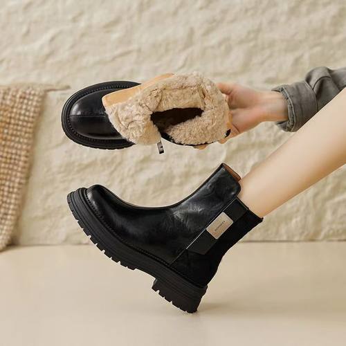 真皮厚底加绒马丁靴女2025冬