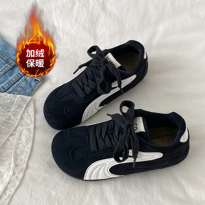 黑色德训鞋女丑萌平底阿甘鞋